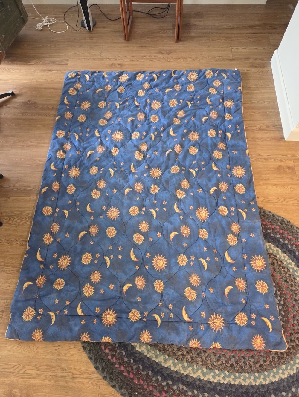 Vintage 90s Celestial Twin Comforter - Sun Moon Stars - Navy Blue Whimsigoth